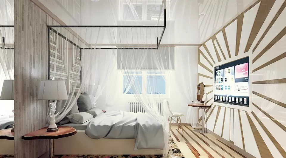 Квартира в стиле экоминимализм, наполненная яркими красками и геометрическими узорами интерьер и дизайн