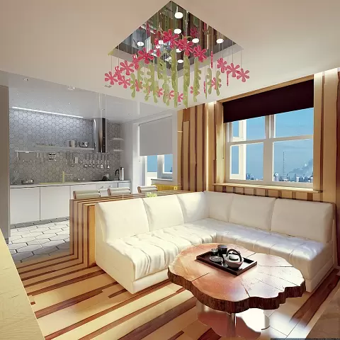 Квартира в стиле экоминимализм, наполненная яркими красками и геометрическими узорами интерьер и дизайн